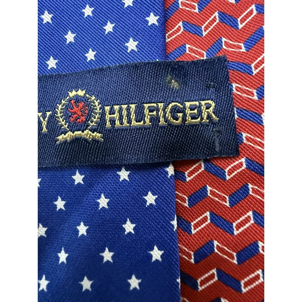 Tommy Hilfiger Men's 100% Silk USA Red‎ White Blue Stars W4